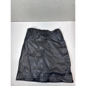 H&M Womens‎ Black Faux Leather Paperbag Drawstring Straight Mini Skirt Size 0